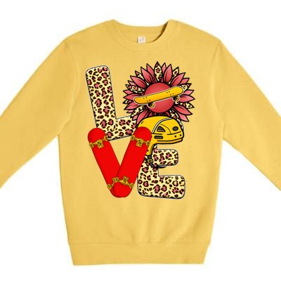 Skateboard T Shirts Love Skating Leopard Sunflower Graphic Plus Size Premium Crewneck Sweatshirt