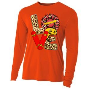 Skateboard T Shirts Love Skating Leopard Sunflower Graphic Plus Size Cooling Performance Long Sleeve Crew