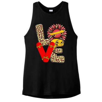 Skateboard T Shirts Love Skating Leopard Sunflower Graphic Plus Size Ladies PosiCharge Tri-Blend Wicking Tank