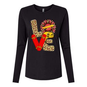 Skateboard T Shirts Love Skating Leopard Sunflower Graphic Plus Size Womens Cotton Relaxed Long Sleeve T-Shirt