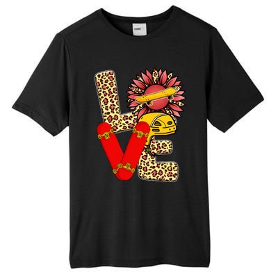 Skateboard T Shirts Love Skating Leopard Sunflower Graphic Plus Size Tall Fusion ChromaSoft Performance T-Shirt