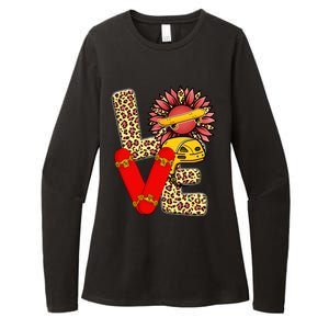 Skateboard T Shirts Love Skating Leopard Sunflower Graphic Plus Size Womens CVC Long Sleeve Shirt