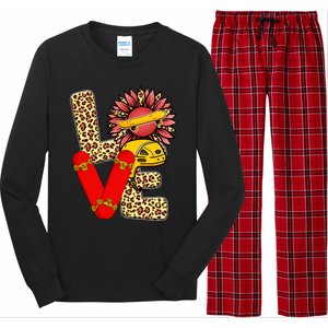 Skateboard T Shirts Love Skating Leopard Sunflower Graphic Plus Size Long Sleeve Pajama Set