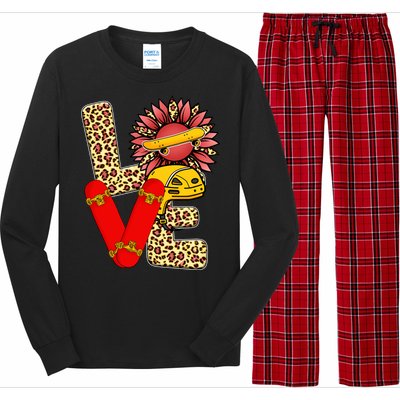 Skateboard T Shirts Love Skating Leopard Sunflower Graphic Plus Size Long Sleeve Pajama Set