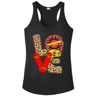 Skateboard T Shirts Love Skating Leopard Sunflower Graphic Plus Size Ladies PosiCharge Competitor Racerback Tank