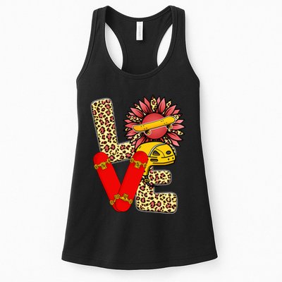 Skateboard T Shirts Love Skating Leopard Sunflower Graphic Plus Size Womens Tank Top