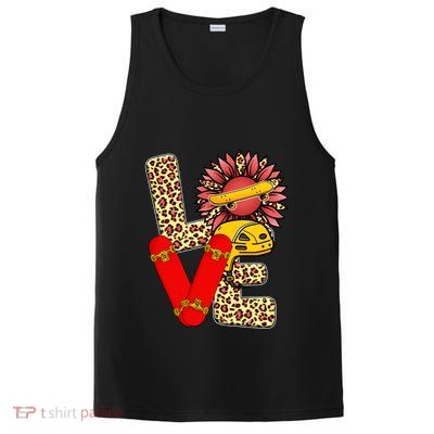 Skateboard T Shirts Love Skating Leopard Sunflower Graphic Plus Size PosiCharge Competitor Tank
