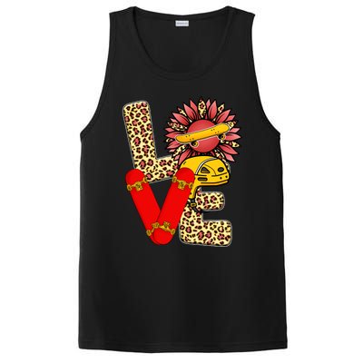 Skateboard T Shirts Love Skating Leopard Sunflower Graphic Plus Size PosiCharge Competitor Tank