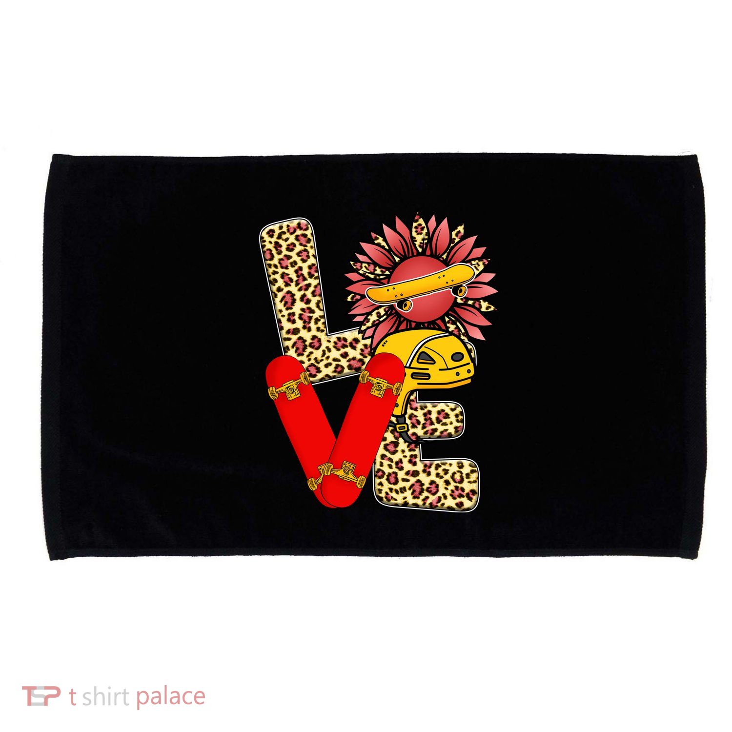 Skateboard T Shirts Love Skating Leopard Sunflower Graphic Plus Size Microfiber Hand Towel