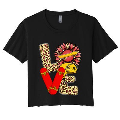 Skateboard T Shirts Love Skating Leopard Sunflower Graphic Plus Size Crop Top