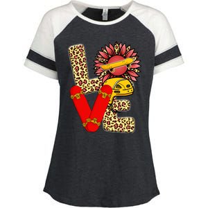 Skateboard T Shirts Love Skating Leopard Sunflower Graphic Plus Size Enza Ladies Jersey Colorblock Tee