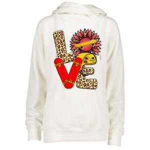 Skateboard T Shirts Love Skating Leopard Sunflower Graphic Plus Size Womens Funnel Neck Pullover Hood