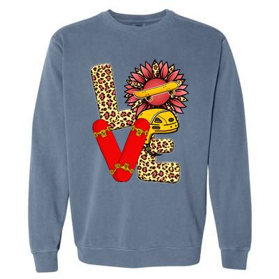 Skateboard T Shirts Love Skating Leopard Sunflower Graphic Plus Size Garment-Dyed Sweatshirt