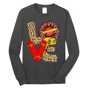 Skateboard T Shirts Love Skating Leopard Sunflower Graphic Plus Size Long Sleeve Shirt