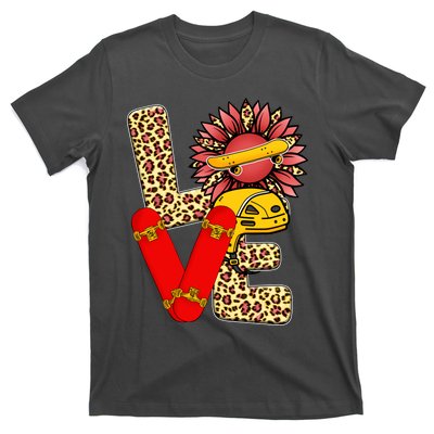 Skateboard T Shirts Love Skating Leopard Sunflower Graphic Plus Size T-Shirt