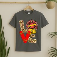Skateboard T Shirts Love Skating Leopard Sunflower Graphic Plus Size T-Shirt