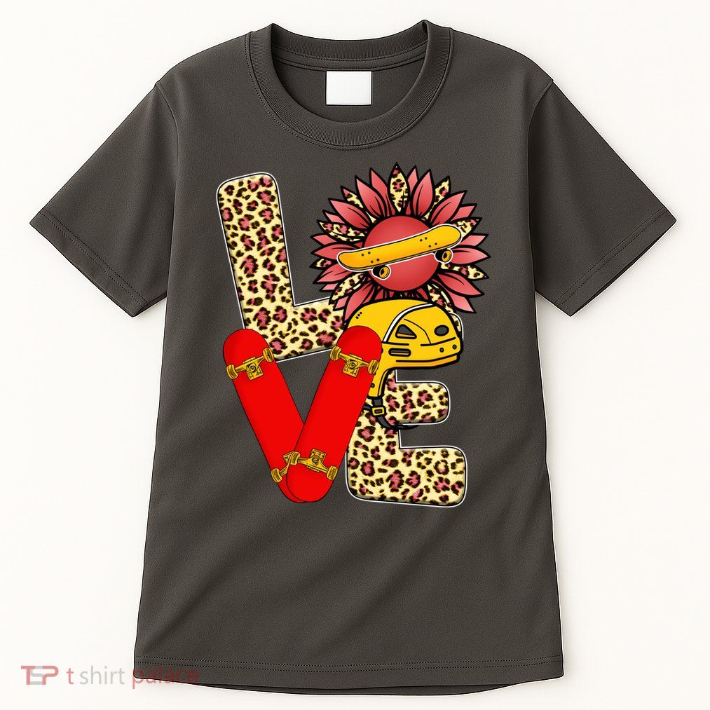 Skateboard T Shirts Love Skating Leopard Sunflower Graphic Plus Size Tall T-Shirt