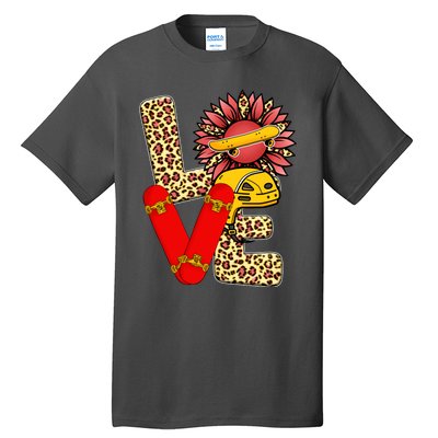 Skateboard T Shirts Love Skating Leopard Sunflower Graphic Plus Size Tall T-Shirt