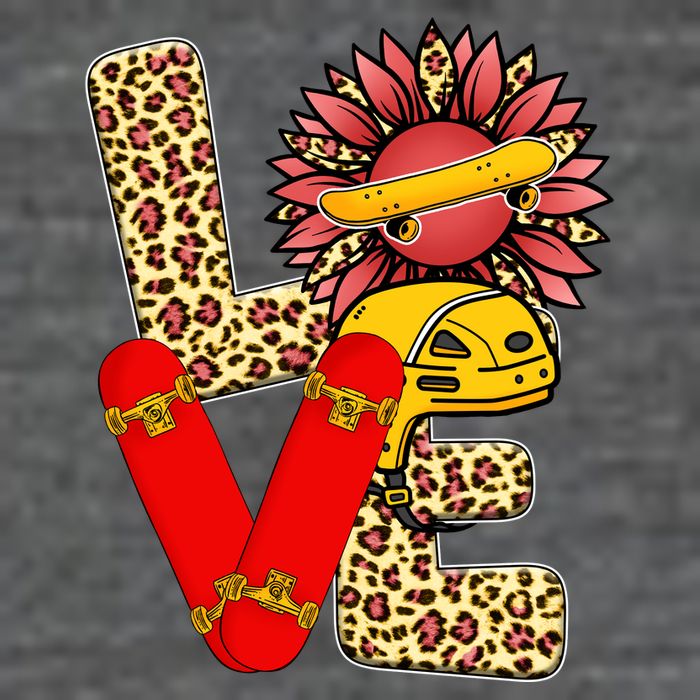 Skateboard T Shirts Love Skating Leopard Sunflower Graphic Plus Size 7-Panel Snapback Hat