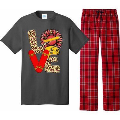 Skateboard T Shirts Love Skating Leopard Sunflower Graphic Plus Size Pajama Set