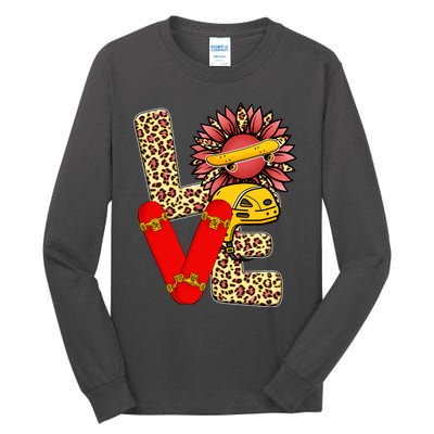 Skateboard T Shirts Love Skating Leopard Sunflower Graphic Plus Size Tall Long Sleeve T-Shirt