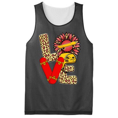 Skateboard T Shirts Love Skating Leopard Sunflower Graphic Plus Size Mesh Reversible Basketball Jersey Tank