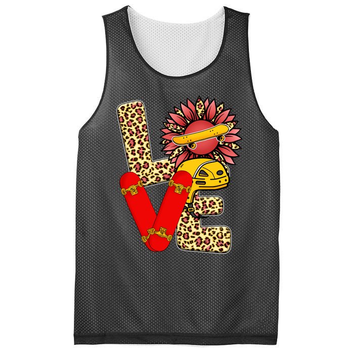 Skateboard T Shirts Love Skating Leopard Sunflower Graphic Plus Size Mesh Reversible Basketball Jersey Tank