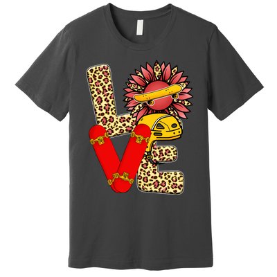 Skateboard T Shirts Love Skating Leopard Sunflower Graphic Plus Size Premium T-Shirt