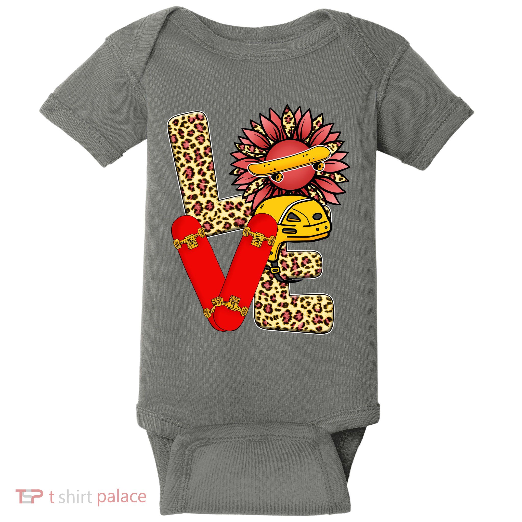 Skateboard T Shirts Love Skating Leopard Sunflower Graphic Plus Size Baby Bodysuit