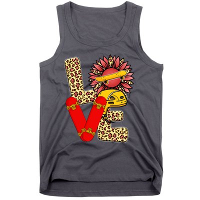 Skateboard T Shirts Love Skating Leopard Sunflower Graphic Plus Size Tank Top