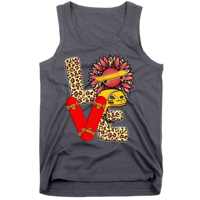 Skateboard T Shirts Love Skating Leopard Sunflower Graphic Plus Size Tank Top