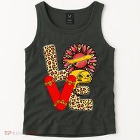 Skateboard T Shirts Love Skating Leopard Sunflower Graphic Plus Size Tank Top