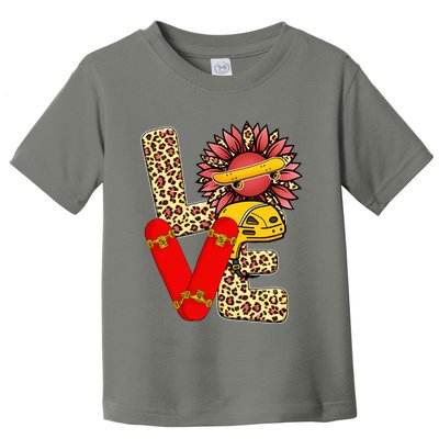 Skateboard T Shirts Love Skating Leopard Sunflower Graphic Plus Size Toddler T-Shirt