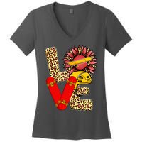 Skateboard T Shirts Love Skating Leopard Sunflower Graphic Plus Size Women's V-Neck T-Shirt