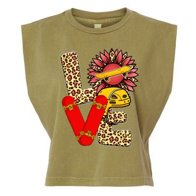 Skateboard T Shirts Love Skating Leopard Sunflower Graphic Plus Size Garment-Dyed Women's Muscle Tee