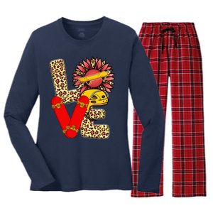 Skateboard T Shirts Love Skating Leopard Sunflower Graphic Plus Size Women's Long Sleeve Flannel Pajama Set 