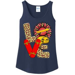 Skateboard T Shirts Love Skating Leopard Sunflower Graphic Plus Size Ladies Essential Tank