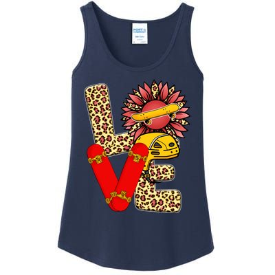 Skateboard T Shirts Love Skating Leopard Sunflower Graphic Plus Size Ladies Essential Tank