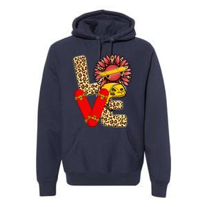 Skateboard T Shirts Love Skating Leopard Sunflower Graphic Plus Size Premium Hoodie