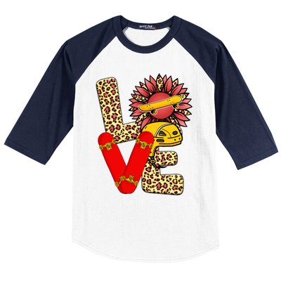 Skateboard T Shirts Love Skating Leopard Sunflower Graphic Plus Size Baseball Sleeve Shirt