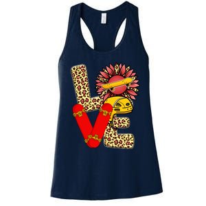 Skateboard T Shirts Love Skating Leopard Sunflower Graphic Plus Size Women's Racerback Tank