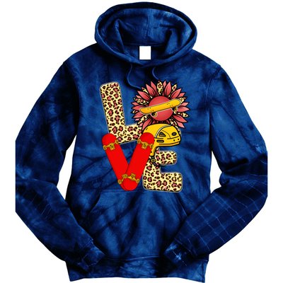 Skateboard T Shirts Love Skating Leopard Sunflower Graphic Plus Size Tie Dye Hoodie