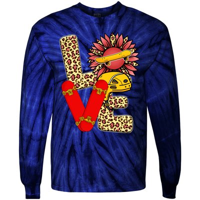 Skateboard T Shirts Love Skating Leopard Sunflower Graphic Plus Size Tie-Dye Long Sleeve Shirt