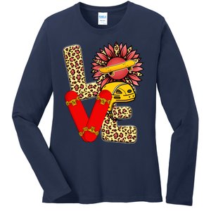 Skateboard T Shirts Love Skating Leopard Sunflower Graphic Plus Size Ladies Long Sleeve Shirt