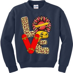 Skateboard T Shirts Love Skating Leopard Sunflower Graphic Plus Size Kids Sweatshirt