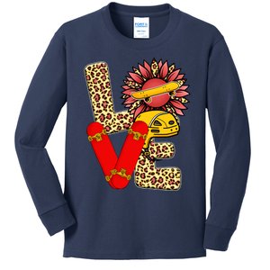 Skateboard T Shirts Love Skating Leopard Sunflower Graphic Plus Size Kids Long Sleeve Shirt