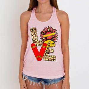 Skateboard T Shirts Love Skating Leopard Sunflower Graphic Plus Size Women's Knotted Racerback Tank