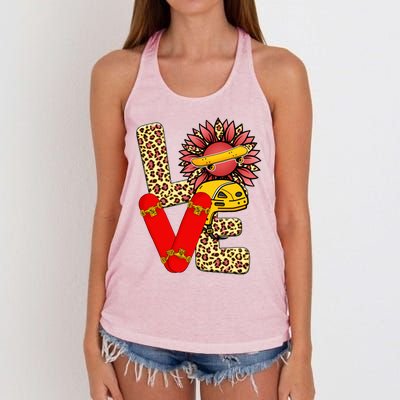 Skateboard T Shirts Love Skating Leopard Sunflower Graphic Plus Size Women's Knotted Racerback Tank