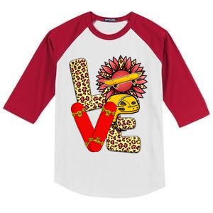 Skateboard T Shirts Love Skating Leopard Sunflower Graphic Plus Size Kids Colorblock Raglan Jersey