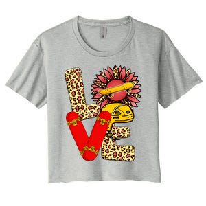 Skateboard T Shirts Love Skating Leopard Sunflower Graphic Plus Size Women's Crop Top Tee